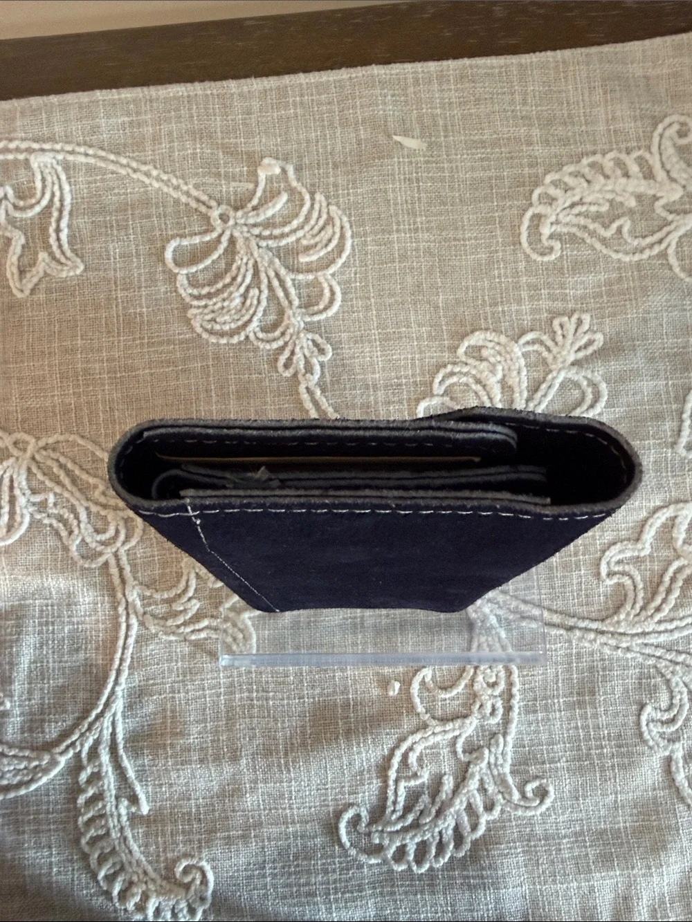 A. R. Buckskin Black Suede Envelope  Checkbook Wallet
